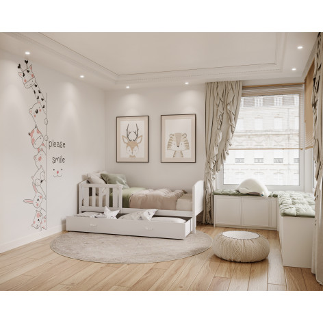 Lit Enfant Timo 90x190 Blanc - Blanc Livré Avec Sommier, Tiroir