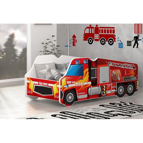 Lit Camion Pompier 70x140 Livré Avec Sommier Et Matelas De 7cm Offert