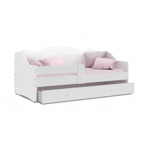 Lit Enfant Lily 80x160 + Matelas + Tiroir Blanc Livré Avec Sommier, Tiroir Et Matelas De 7cm Offert