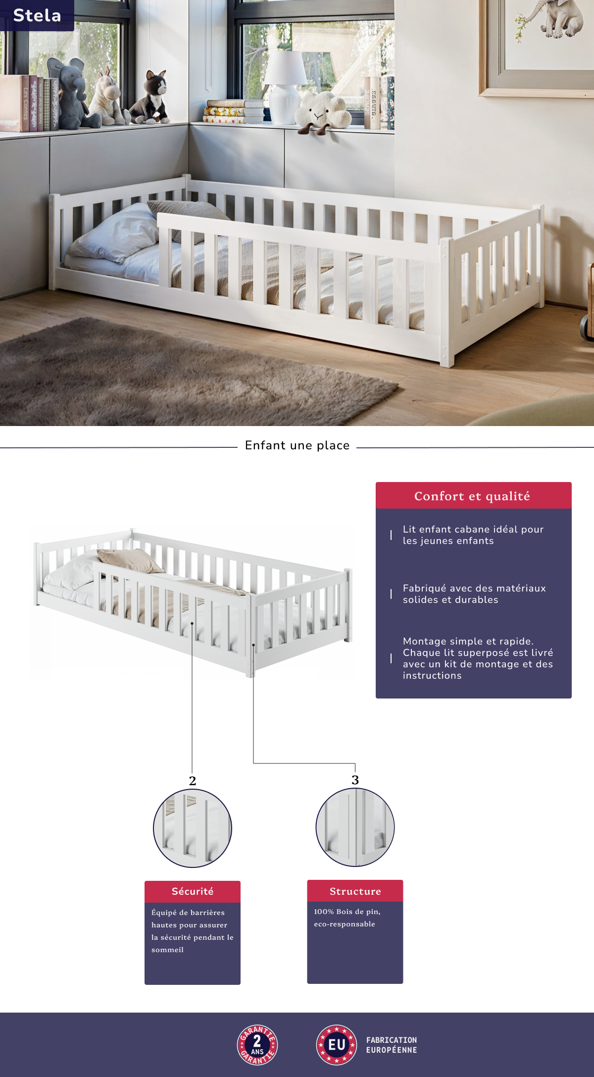 Image de la fiche technique du lit enfant Stela